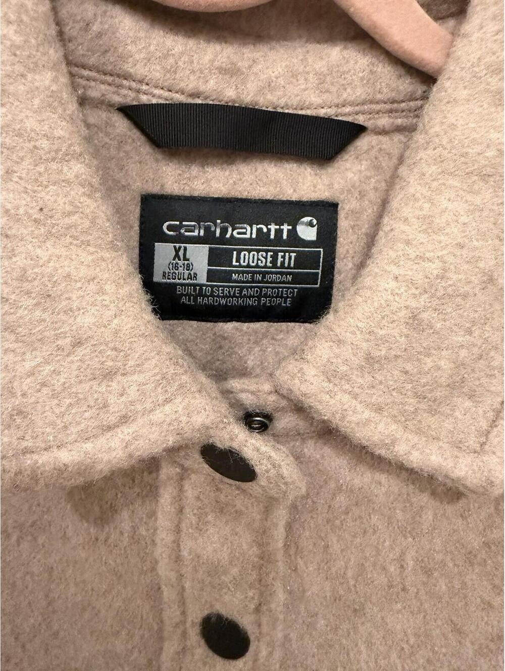 Carhartt Women’s XL Loose Fit Fleece Shacket Dusty Rose Pink Taupe Snap Jacket - Picture 3 of 8